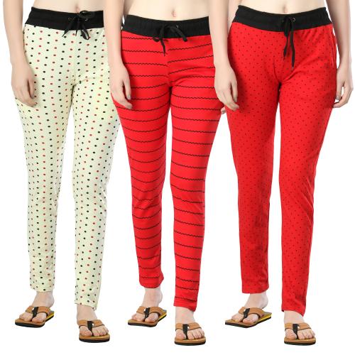 Buy DIAZ Women Printed Pure Cotton Track Pants (Pack of 3) Online at