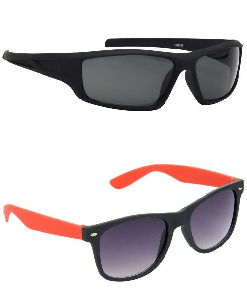 Red Leaf Men & Boys Sports & Wayfarer Sunglasses Black & Red Frame, Grey Lens (Medium) Pack of - 2