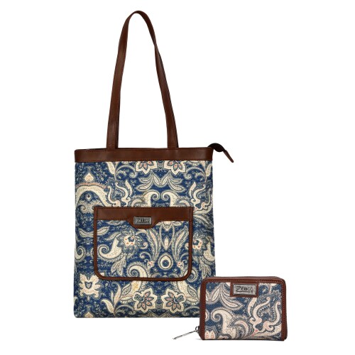 ZEBCO BAGS Women's Tote Bag Ladies Jute Purse Handbag for Office/College & Mini Wallet with Free Tiffin Bag (Persian Paisley)