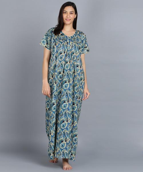 Color Fevrr with word show your color Women Printed Round Neck Nightie Gown