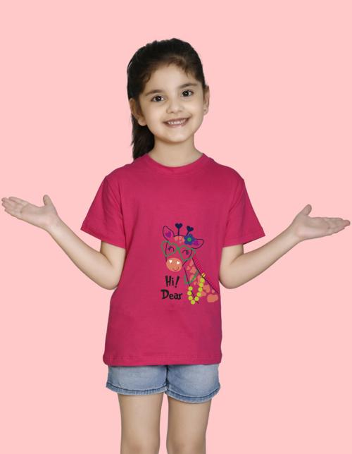 NUSYL Girls Half Sleeves Pink Hi dear printed T-shirt