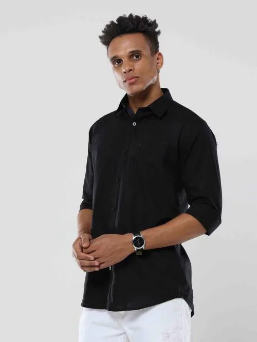 KIZZARO Men's Cotton Full Sleeve Slim Fit Solid Shirt (Shirts-01-BK-XXL)