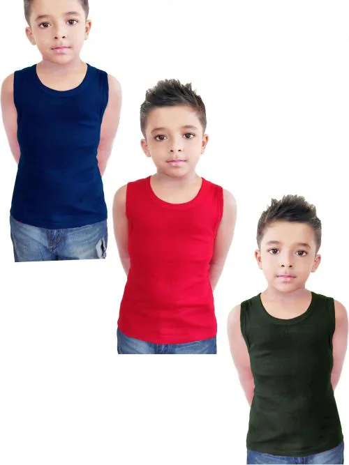 HAP 100% Cotton Boys Multicolor Vest | Tank top |Sleeveless Tshirt - Pack of 3 /Any Colour