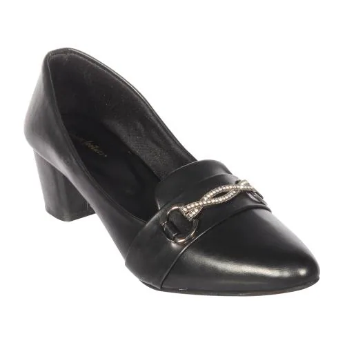 Stepee Elegant Party Wear Fashion Pointed Toe Black Heel Belly Shoes for Women Size-41