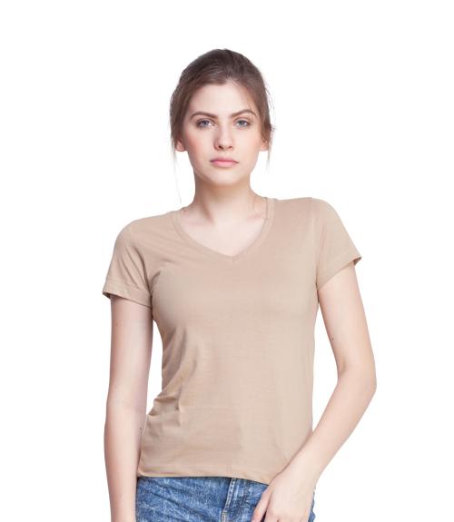 Dollar Missy Women's pack of 1 Cotton V-Neck Solid T-Shirts- Skin