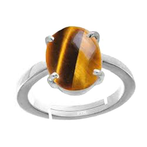 Ptm Tiger Eye 5.5 Carat Astrological Natural Gemstone 925 Sterling Silver Adjustable Ring