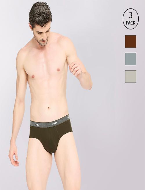 VIP Fresh Cotton Briefs for Men - Assorted Colors (Pack of 3, 95 CM)