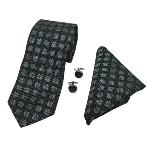 Rare Combee Group Men's Formal Black color & Sky Floral Design Luxurious Premium Silk Necktie with Pocket Square & Cufflinks for Partyware, Corporate