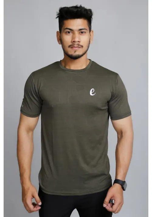 Ethan Mens Polyester Solid Round Neck Tshirts Dark Green