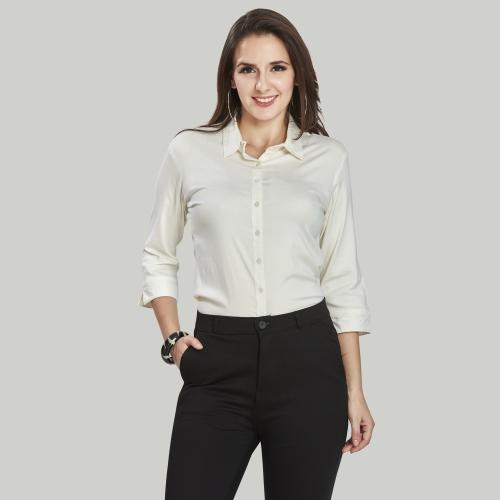 HRIMSON FASHION WOMEN'S WHITE FORMAL LYCRA SHIRT WITH 3/4 SLEEVE