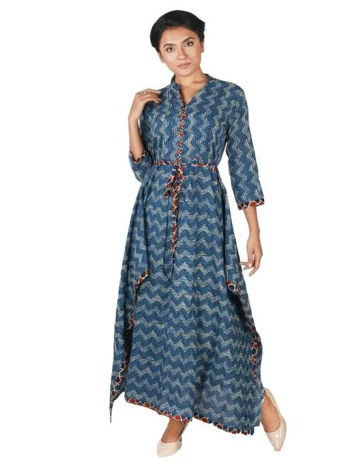 Amar Fashion Women's Cotton Kaftan Style Kurti - Vibrant Colors And Adorable Patterns - High Neck, Bagdu Print - Perfect For Casual, Wedding, Office & Every Occasion (Colour - Blue) (Size - S)