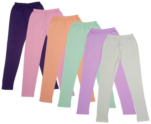 IndiWeaves Girls Cotton Solid Full Length Leggings (Pack of 6)