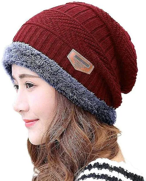 Jocker Woolen Slouchy Beanie Cap for Men & Women ( RED)
