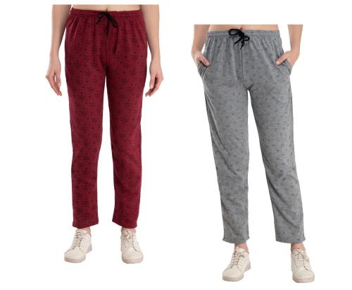 KAYU Women Fleece Warm Printed Lower/Trackpants for Winters (Pack of 2) Multicolor