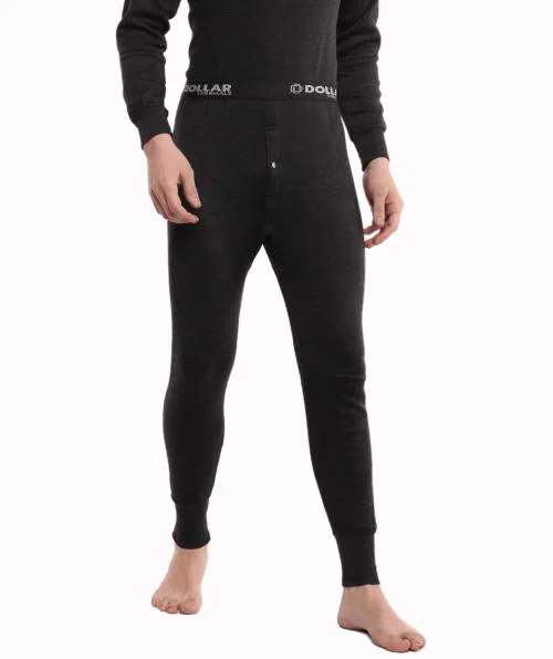 Buy DOLLAR Men Black Solid Fleece Thermal Pants Online at Best Prices