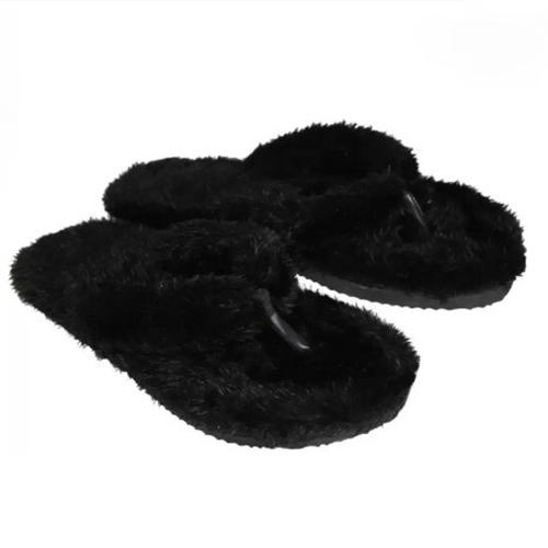 Women Plush Flip-Flop Slippers-Black