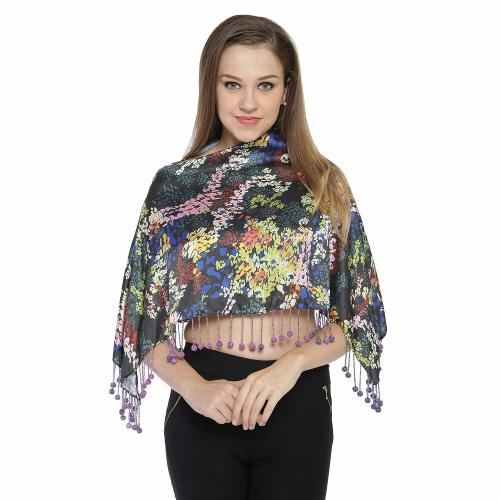 S@M !NC Digital Printed Ponchos with Heavy Beaded Fringes Multicolour