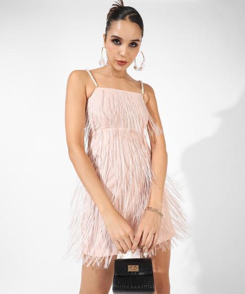 Campus Sutra Women's Beige Fringe Dress