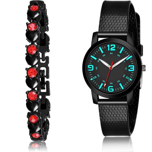 NIKOLA Brand New Wrist Bracelet Black Colour Analog Metal And Plastic Belt 2 Watch Combo For Women And Girls - GX1-(46-L-10)