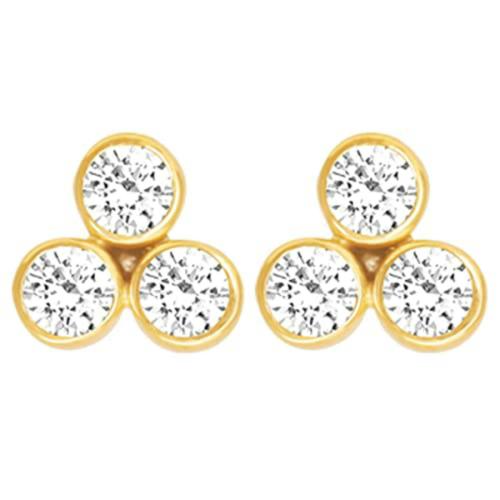 Giva Sterling Silver 18K Gold Plated Three-Stoned Stud Earrings For Women