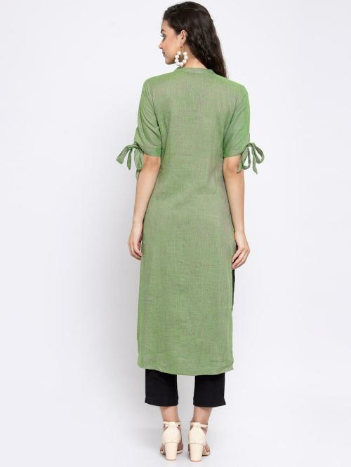 Indibelle Women Green Solid Rayon Kurta and Trousers Set