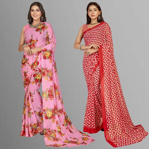 Buy Anand Women Multicolor8 Self Design Pattern Georgette Pack of 2 ...