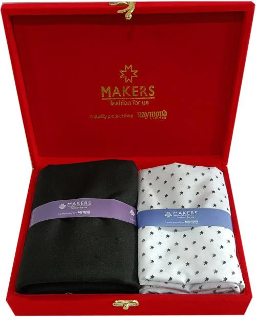 Raymond Men Black, White Printed Cotton Shirt And Trouser Fabric