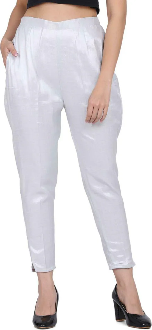 Ramp Bottoms Women Silver Solid Cotton Silk (34)