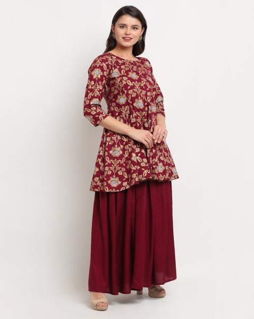 The Mini NEEDLE Purple A-Line Kurti with Skirt-XL,Purple