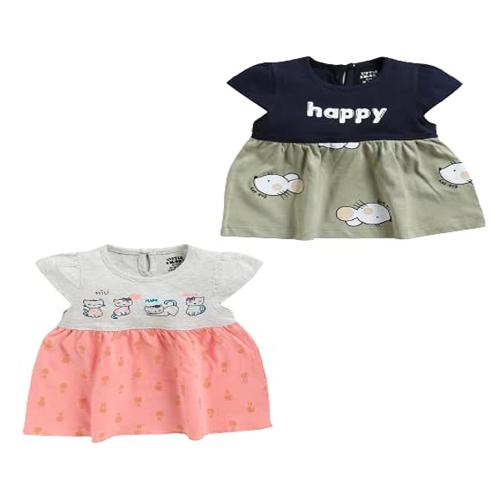 LITTLE SMART Cute Printed Frock for Baby (Pack of 2)(6-12 Month) Multicolour