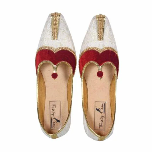 Thirsty Crow Traditional Men Sherwani Jutti, Mojari Wedding shoes Footwear for Wedding | 55-44 | Off White | UK-7