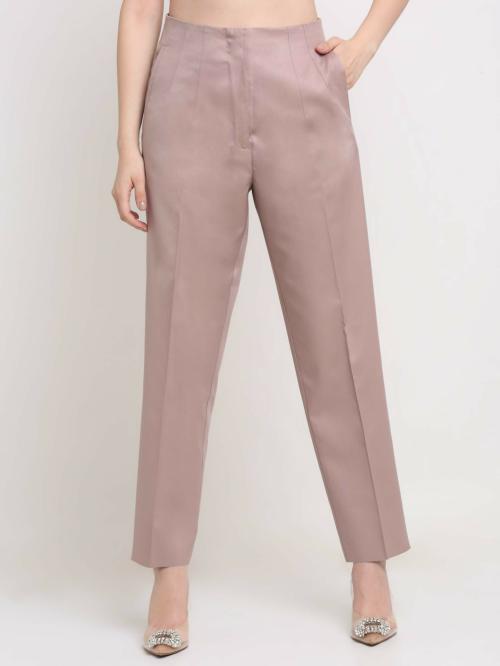 Ennoble Women Cream Viscose Rayon Solid Trousers - XL