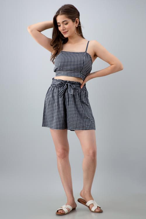 Pretty Loving Thing Women Checkered Top & Shorts Dress Black