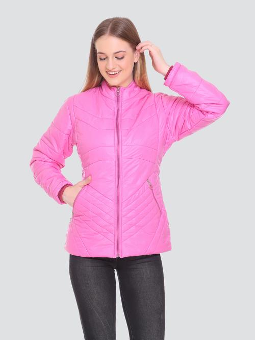HONEY BELL Women Pink Solid Polyester Bomber Jacket
