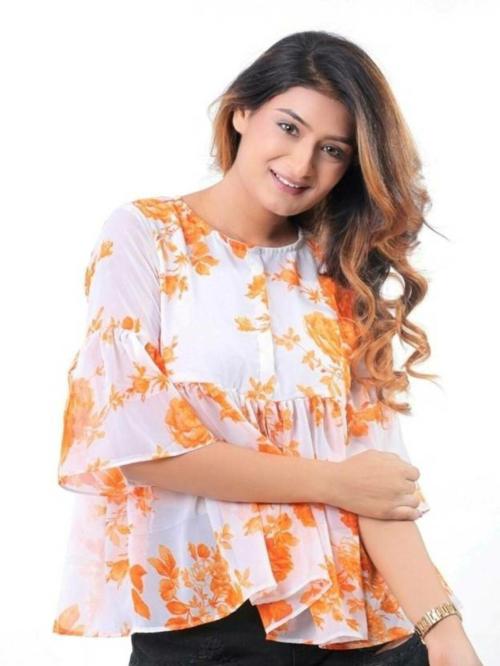 HITEE TRENDZ Casual Printed Women Orange Top