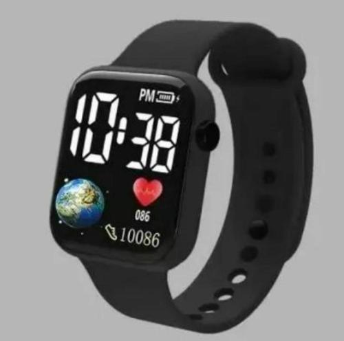 MVS Stylish Look With Dummy Icons Dial LED Digital Watches For Kids-Black