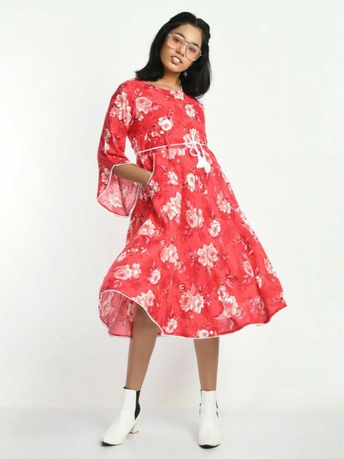 Buy Bella Moda Cotton Round Neck Casual Wear Fit And Flair Printed Full