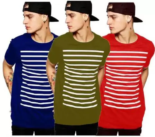 WRODSS Pack of 3 Stylish T-Shirts Combo Men Self Design Round Neck Multicolor T-Shirt(M)