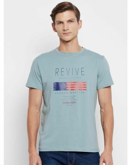 Adobe Men Light Pista Printed Polyester Cotton Round Neck tshirt