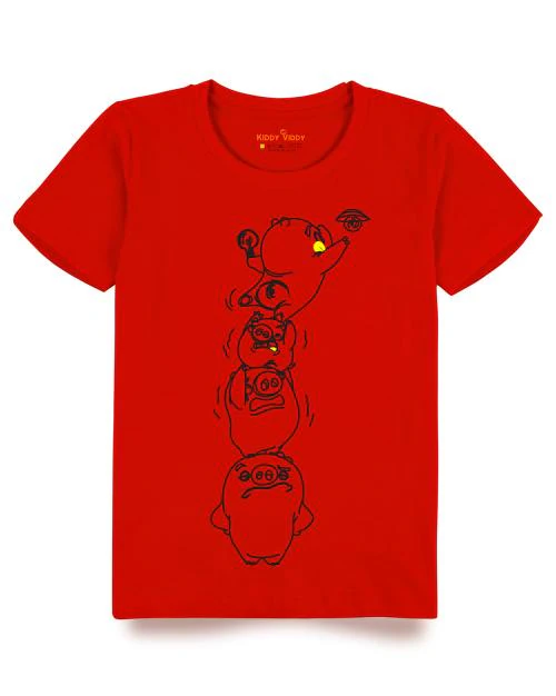 Kiddy Viddy Printed Cotton Round Neck Half Sleeve Tshirt For Boys Pack of 1( Color-Red)Non Returnable