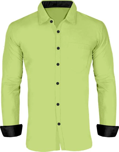 NuJi Men Parrot Green Solid Cotton Blend Casual Shirt - XL
