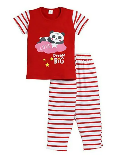 Todd N Teen Girls Red Graphic Print Night Suit of 1 Cotton Tshirt 1 Pyjama