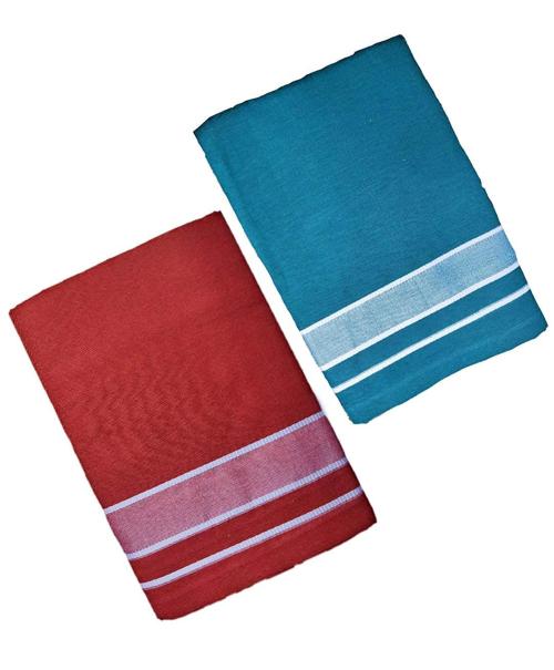 Suman Tex Ragini V Men Kaavi, Peacock Green Cotton Pack Of 2 Kerala Lungi