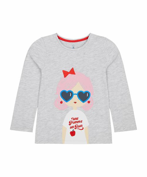 Mothercare Girls Grey Cotton Printed T-shirt
