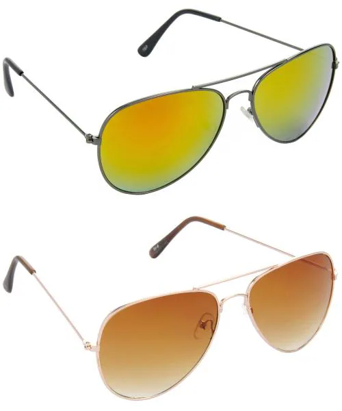 Hrinkar Men & Boys Aviator Sunglasses Grey & Golden Goggles Frame