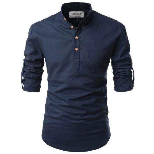 Vida Loca Cotton Navy Blue Color Full Sleeve Casual Mandarin/Chinese Collor Slim Fit Short Kurta For Men and Boys