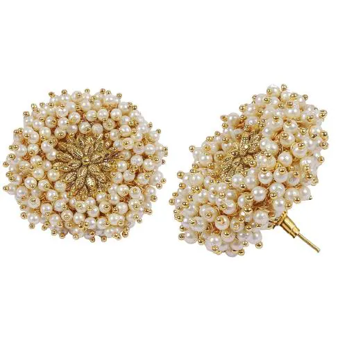 Okos Gold Plated Stylish Coctail Polki Earrings With Pearl Beads For Girls and Women ER1000096