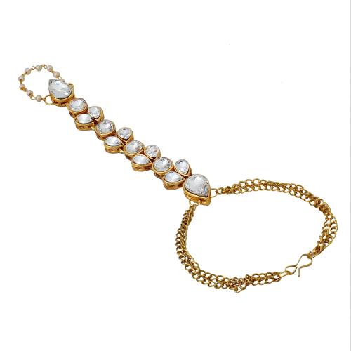 Buy Lucky Jewellery Elegant White Color Gold Plated Finger Ring Bracelet Hand Harness Hathphool