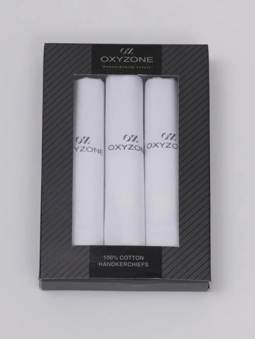 OXYZONE Men's White Handkerchiefs, Soft Combed Cotton Handkerchief | Hankies Large Pocket Squares Hankies for Gentle Men (Pack of 3)