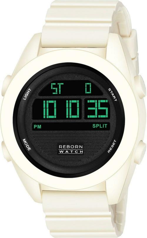 Reborn Digital Watch Black Dail White Strap Wrist Digital Watch for Men